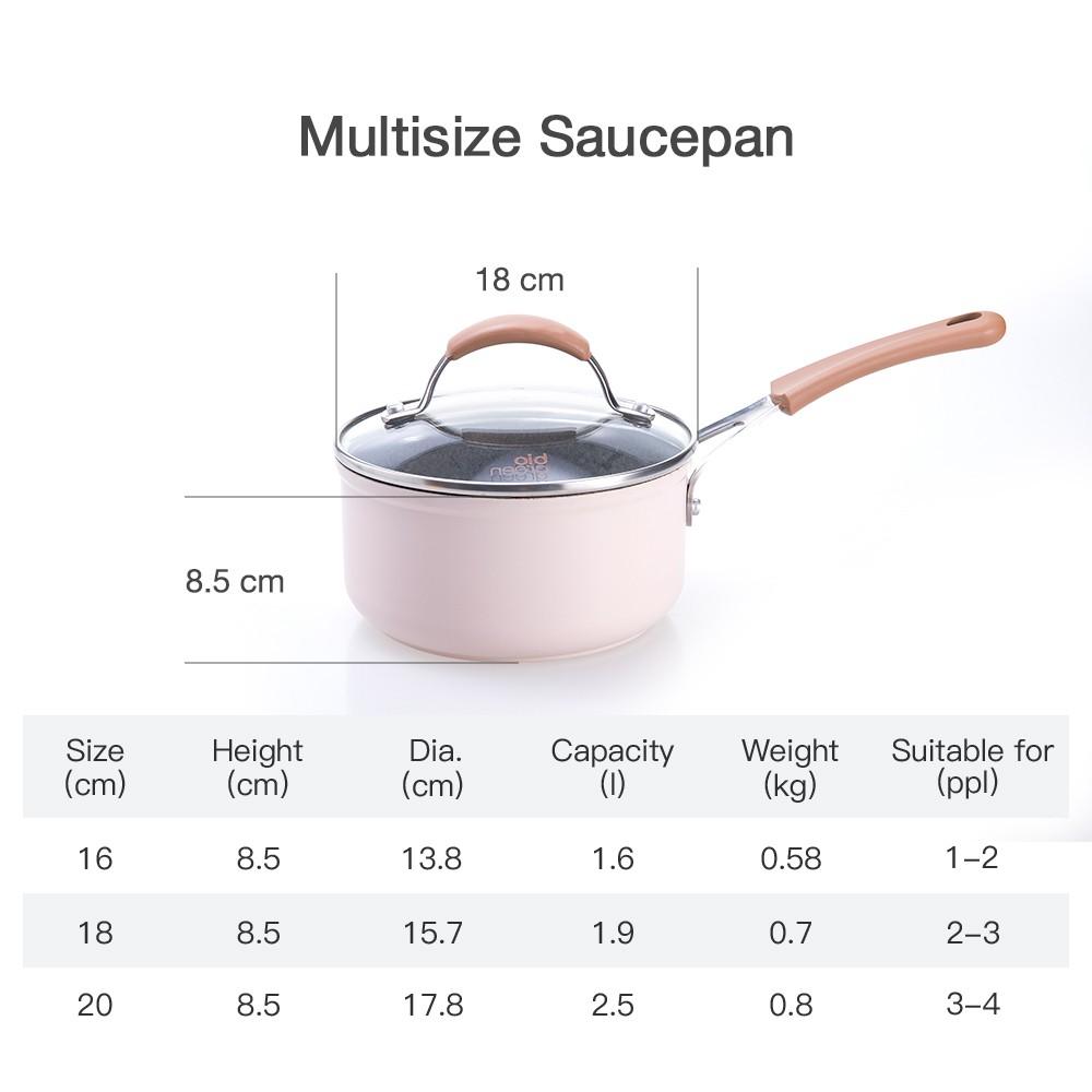 Chảo chống dính Bio Pink Non Stick Saucepan 16/18cm Milkpan có nắp đậy