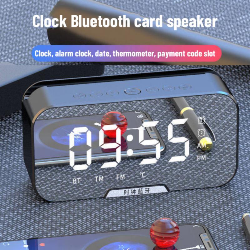 Loa Bluetooth không dây RYRA với FM Radio Mini Portable Gương báo thức âm thanh Cài đặt đồng hồ báo thức kép cho tất cả các màu điện thoại: màu hồng