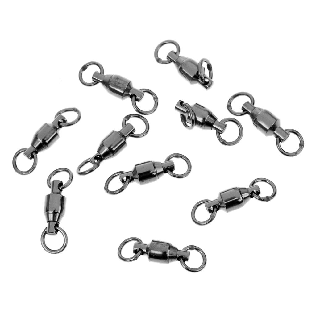 10pcs Heavy Duty Ball Bearing Swivel Solid Rings Fishing Swivels Black 4#