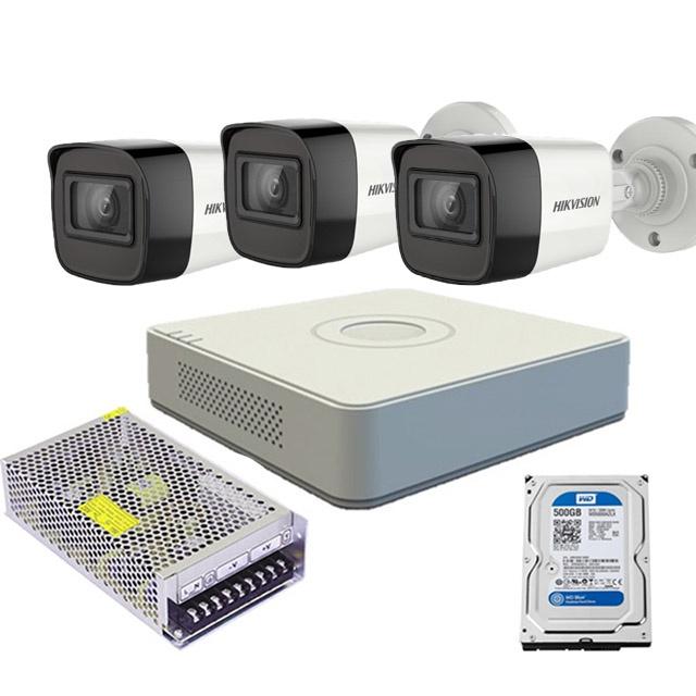 Trọn bộ 3 camera thân trụ Đầu ghi hình Hikvision 4 kênh DS-7104HGHI-F1 Turbo HD 3.0 DVR, tích hợp Mic, Video ra,chuẩn HD - Hàng Chính Hãng