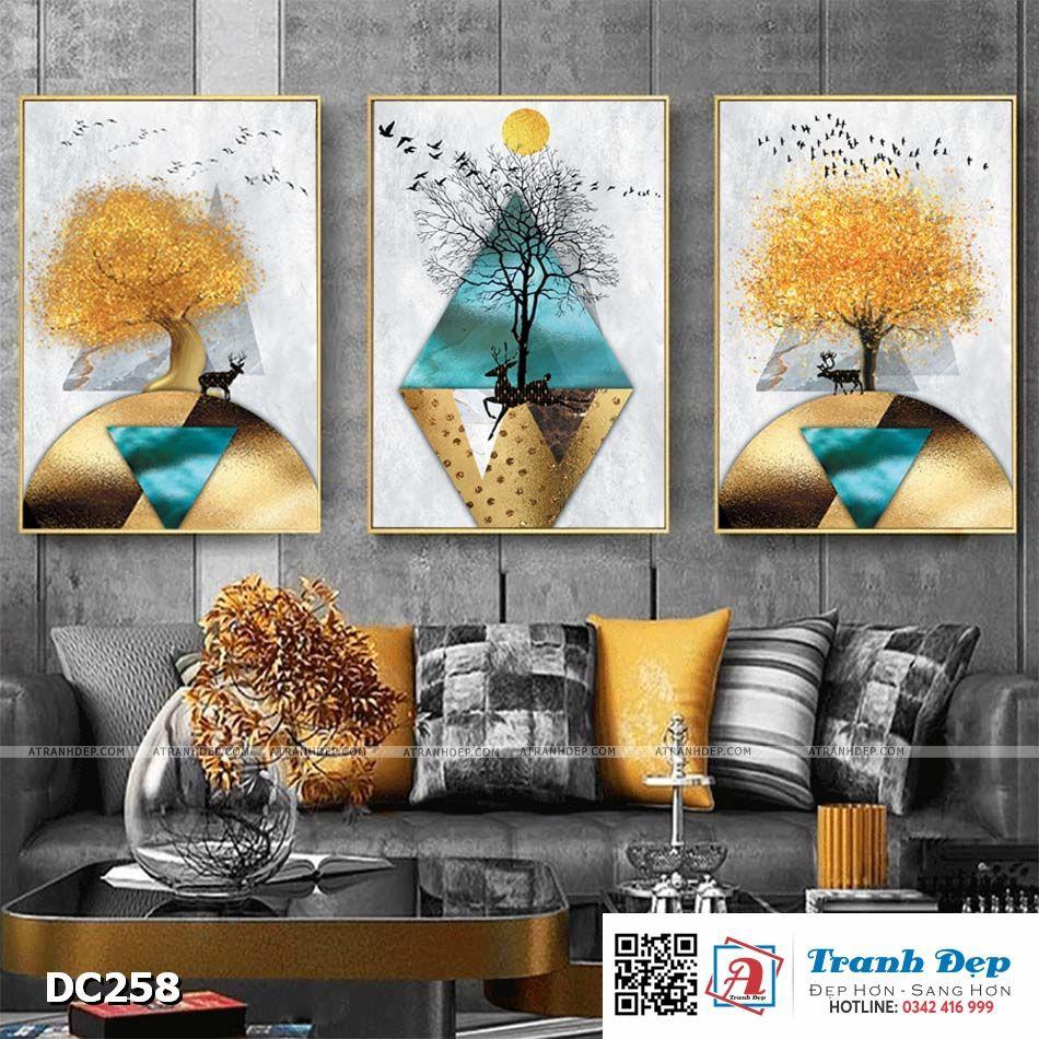 Bộ 3 tranh canvas treo tường Decor Họa tiết hươu nghệ thuật - DC258