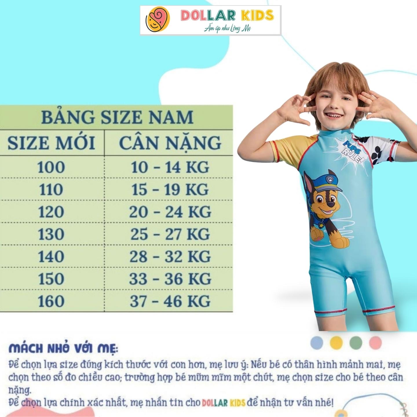 Đồ Bơi Bé Trai Size Đại, Bộ Bơi Cho Bé D30XL bơi BT Xanh lợt Cổ Vàng chó nón Xanh - Dollarkids