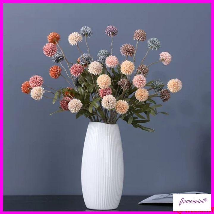Hoa giả, cành hoa tiểu cúc vạn thọ 5 bông 65cm trang trí nhà cửa, quầy lễ tân, để bàn màu vintage Flowermini C-05