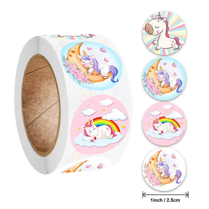 Sticker khen thưởng cho bé, cuộn 500 sticker Unicorn với nhiều họa tiết đáng yêu cho bé trang trí tập sách và góc học tập  – SST014