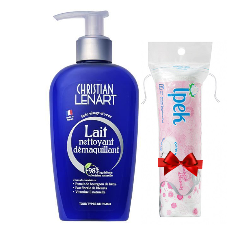 Sữa Rửa Mặt Tẩy Trang 2in1 Christian Lenart Lait Nettoyant Démaquillant 200ml + Túi Bông tẩy trang Ipek 80 miếng