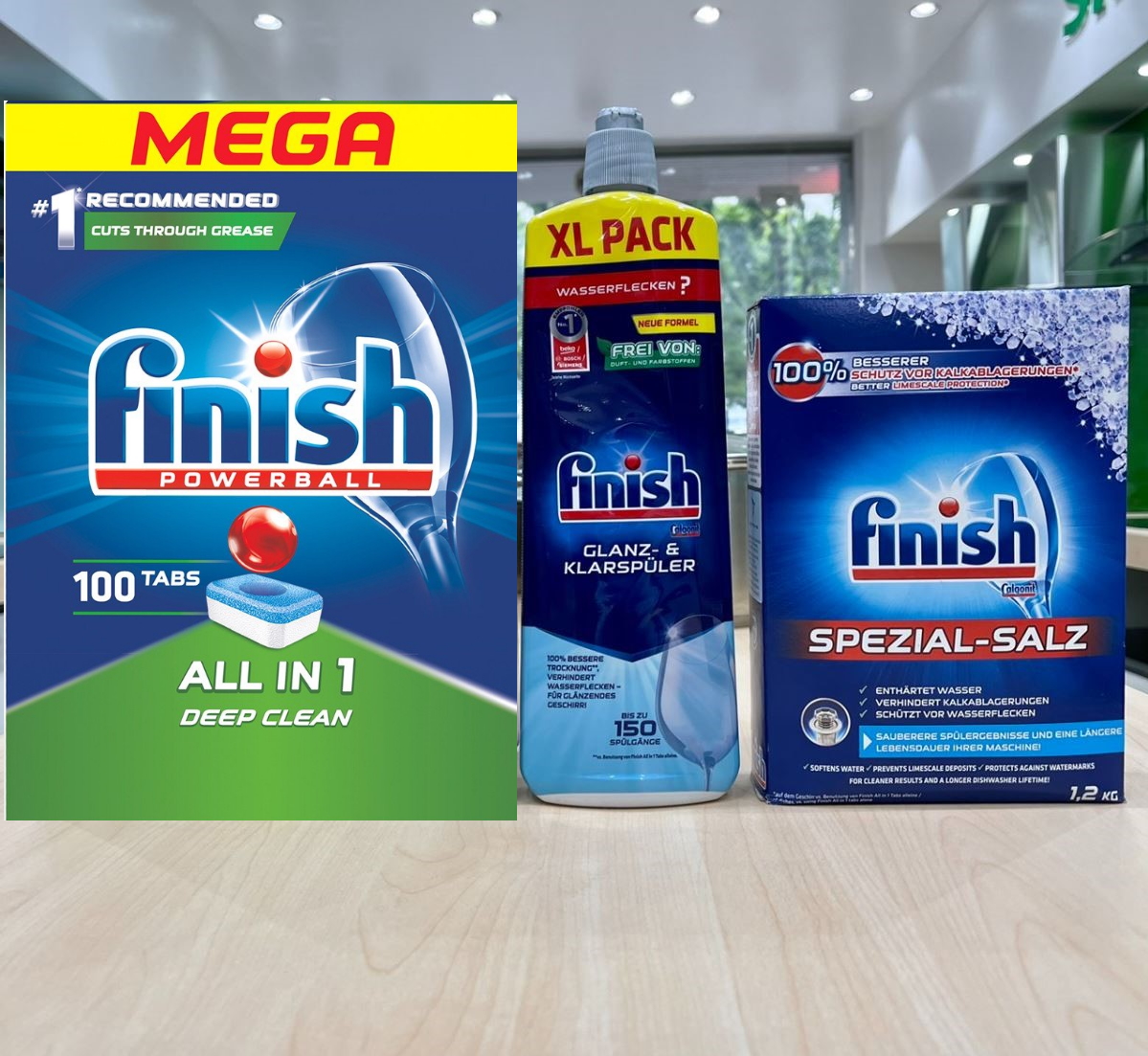 Combo rửa bát Finish All in one 100V + Muối 1.2kg + Nước làm bóng 800ml