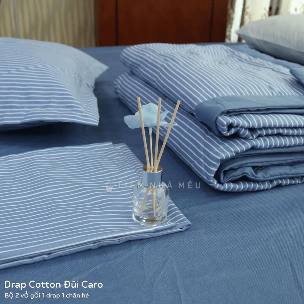 Bộ Chăn Ga Gối Cotton Đũi m6/m8/2m - Full size Tiệm Nhà Mêu 2 Vỏ gối ,drap ,chăn chần Basic Kẻ Nhiều Mẫu