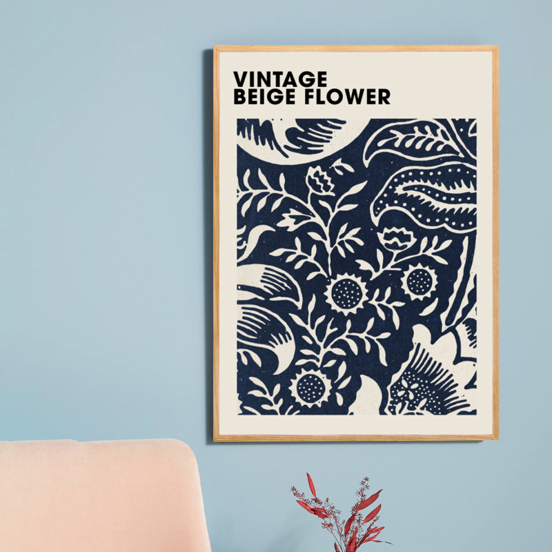 Tranh trang trí khung kính gỗ sồi treo tường cao cấp "Beige Flower"