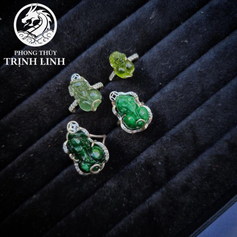 NHẪN BẠC TỲ HƯU XANH LÁ PHONG THỦY