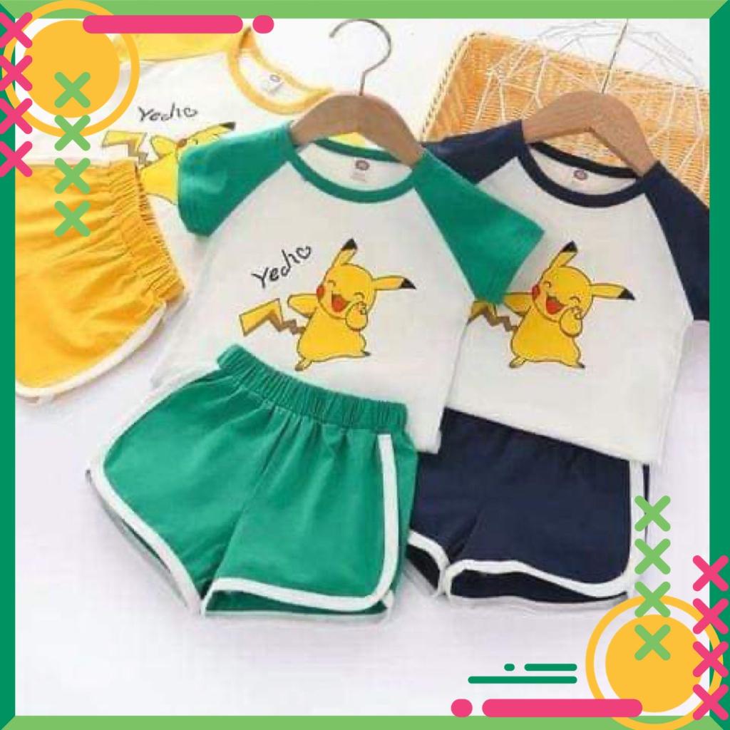 Bộ cộc tay cho bé in hình pikachu chất cotton mềm mịn thoáng mát từ 5-20kg