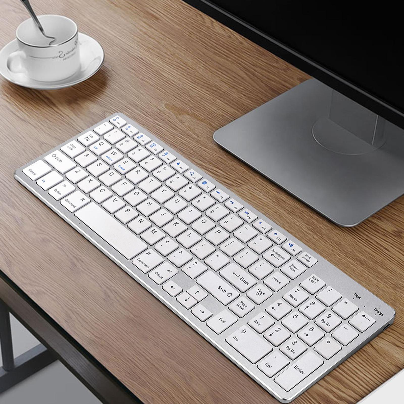Compact Bluetooth Wireless Keyboard Slim Flat Quiet 90% Less Noise with Numeric Keypad for Windows iOS Android Mobile Phones PC Desktop Notebook