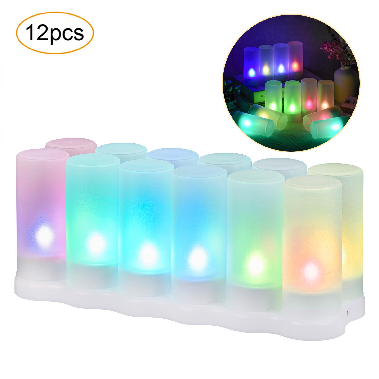 Bộ 12 Đèn Led Hình Nến Không Lửa Có Thể Sạc Lại Bằng Cổng Usb 5V Nhiều Màu Sắc