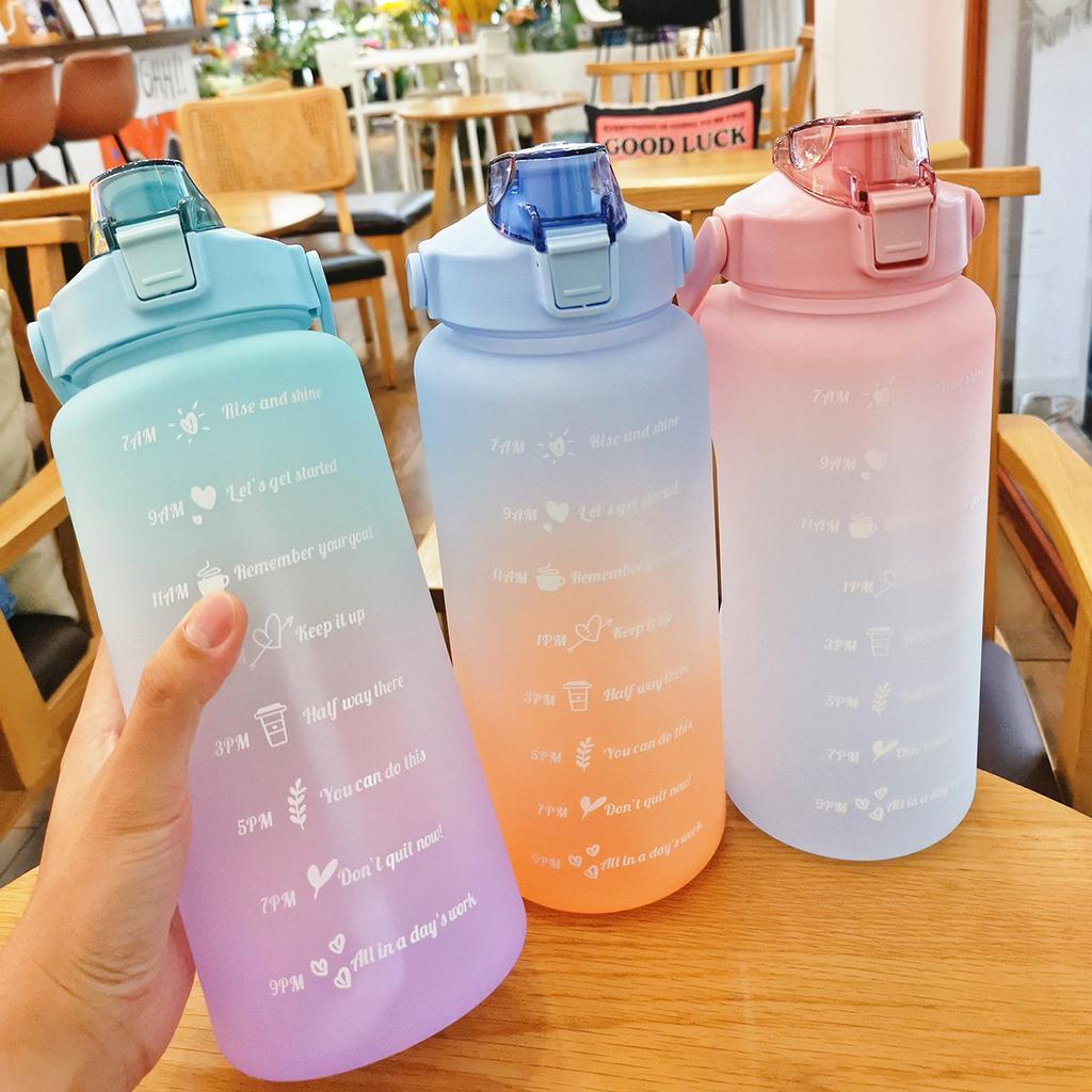 2 Pieces Water Bottle BPA Free 68oz 2000ml w/Straws for Sport Travel
