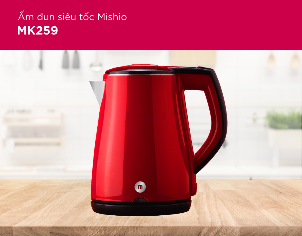 Ấm Đun Siêu Tốc Mishio MK259 1500W 1.7 Lít inox 304 - Hàng chính hãng