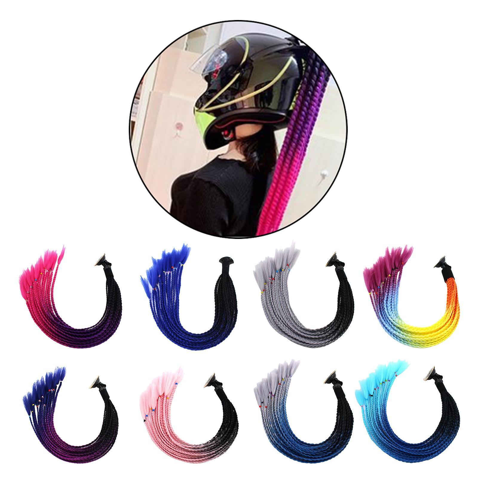 2pcs 55cm Hair Helmet Pigtail Gradient Ponytail for Motorcycle