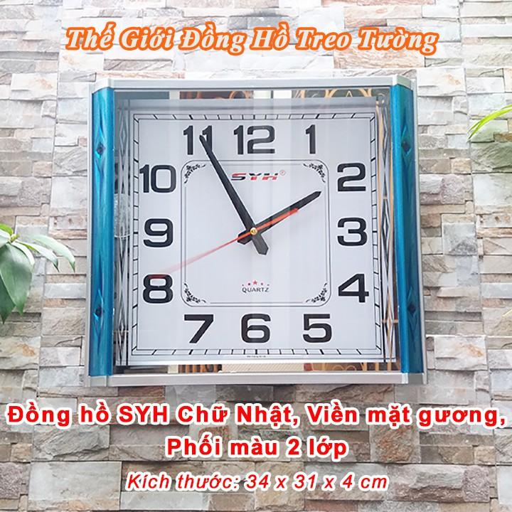 Đồng Hồ Treo Tường KIM TRÔI SYH Chữ Nhật Viền Mặt Gương – Thiết Kế Phối Màu 2 Lớp – Bảo Hành 1