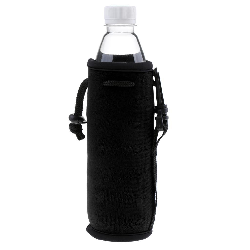 2pcs Black & Grey Neoprene Insulated 500ml Sports Drink Water Bottle Cover Sleeve Holder with Drawstring & Clip 175 x 64mm