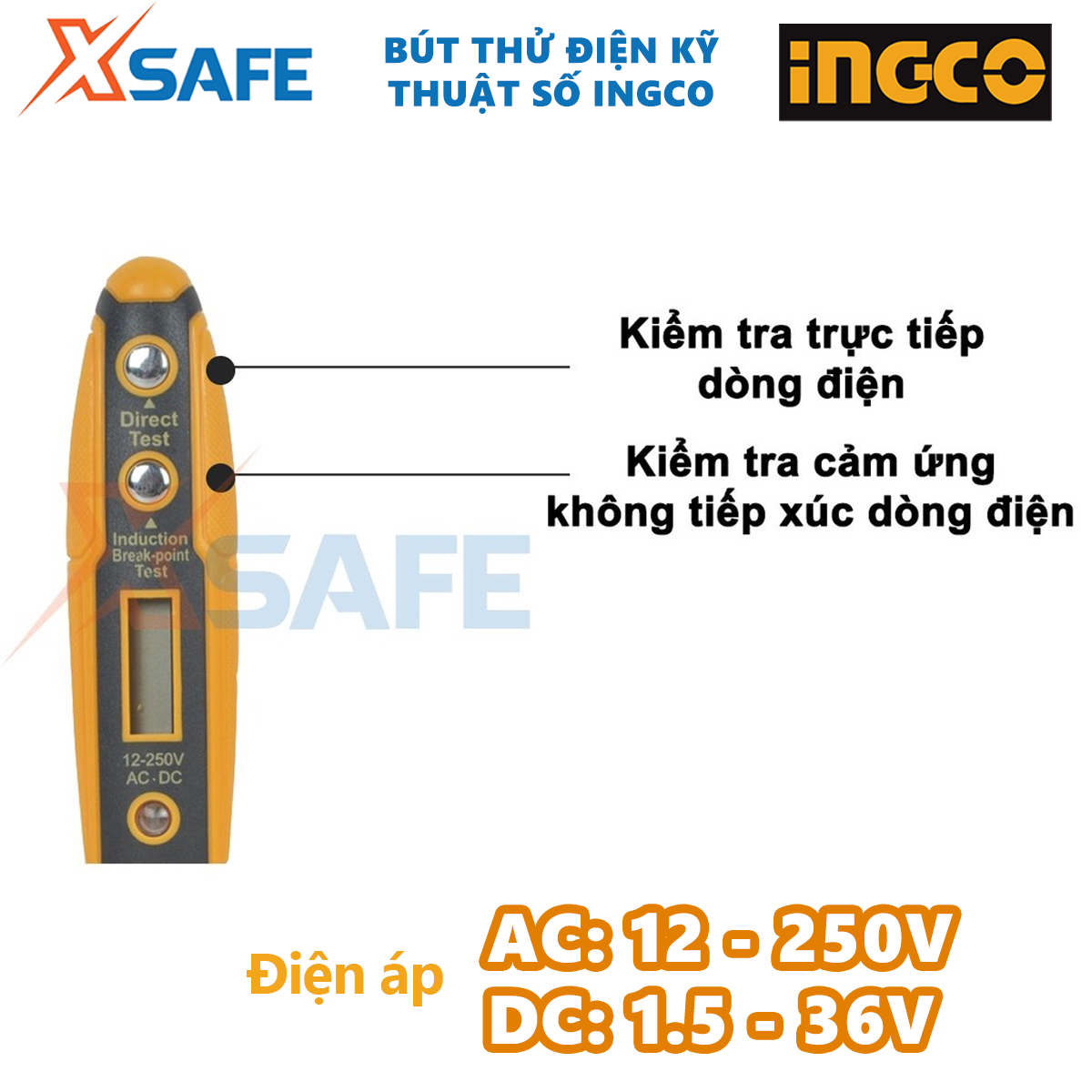 Bút thử điện kỹ thuật số đa năng thông minh INGCO HSDT2201 Đầu dò điện áp cảm ứng không tiếp xúc dòng điện - chính hãng