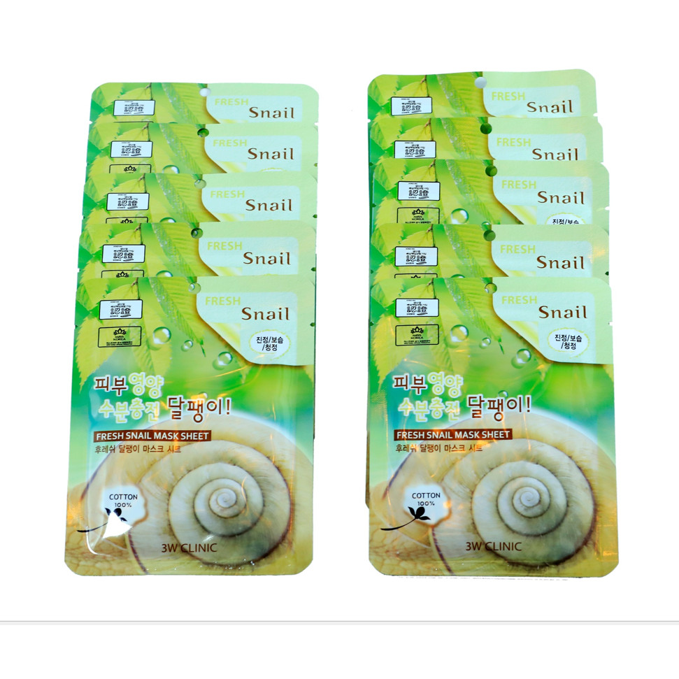 Combo 10 Mặt nạ chiết xuất từ dịch nhầy ốc sên 3W CLINIC Hàn Quốc 23mlx10