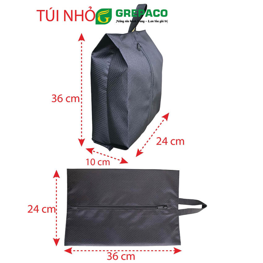 Túi Đựng Giày Dép Grepaco Vải Bố Canvas Dù Chống Thấm Nước Dùng Cho Nam Nữ Đi Công Tác, Đi Du Lịch, Thể Thao Dạng Khóa Kéo Có Quai Xách (Combo: Size L + Size M) - Hàng Chính Hãng