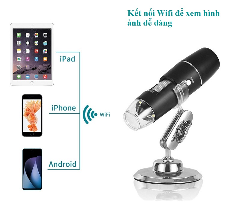 Kính hiển vi 1000X cao cấp kết nối điện thoại, máy tính qua wifi chuyên dụng sắc nét, chân thực W04 ( Tặng kèm đèn led mini cắm cổng USB ngẫu nhiên )