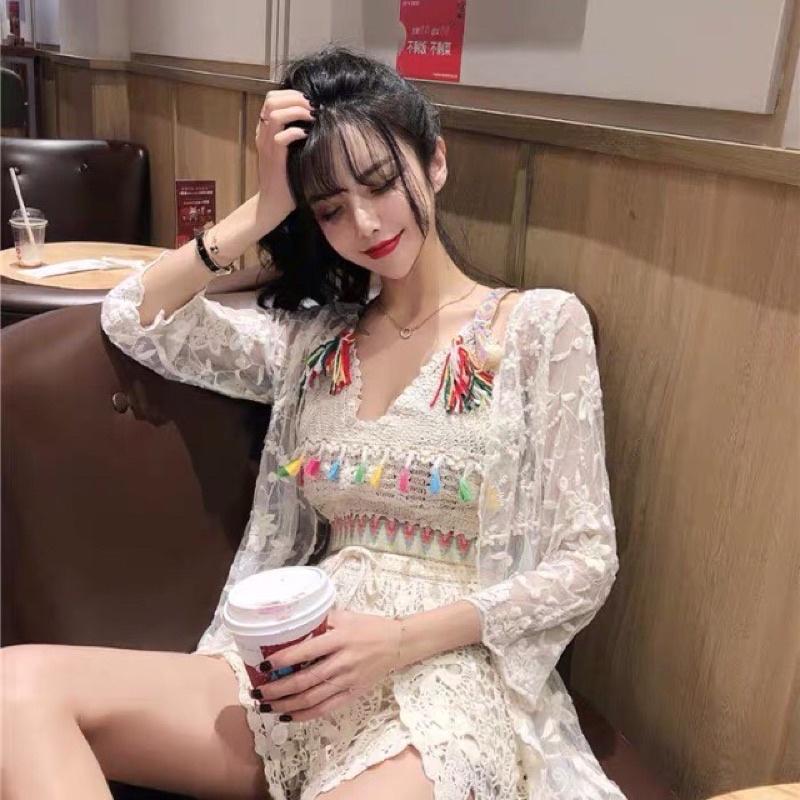 Áo bra thổ cẩm sợi móc sang chảnh đi biển siêu hót