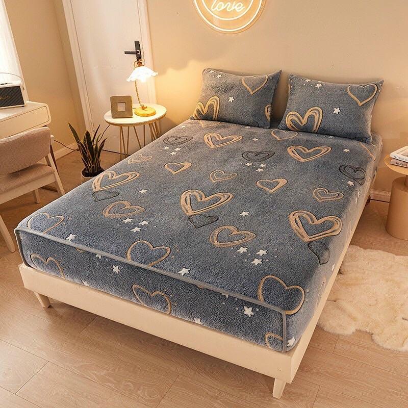 BỘ GA GỐI NỈ SỮA BO CHUN BỌC ĐỆM