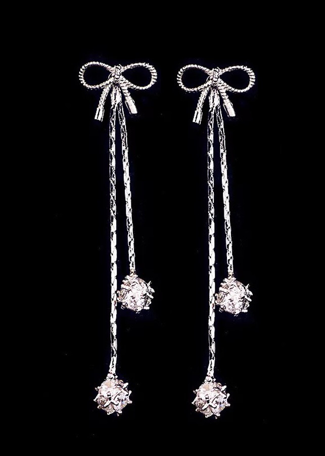 Bông Tai Bạc Ý S925 Hình Nơ Đính Đá BT60