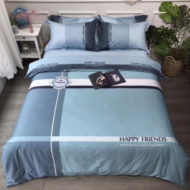Set Ga Gối Cotton Organic Hàng Nhập Khẩu Cao Cấp 4 Món Mẫu kẻ Khung Vuông