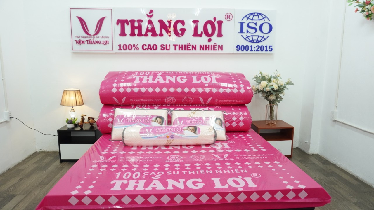 Nệm cao su thiên nhiên 100% Thắng Lợi, Đệm cao su thiên nhiên hàng chính hãng bảo hành 15 năm.