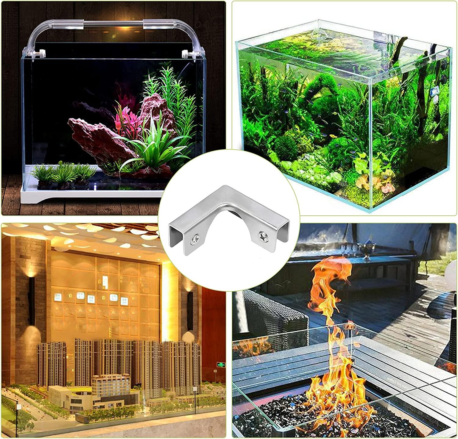 Kẹp kính, 4 miếng nối kính hình chữ L bằng thép không gỉ, Giá kẹp góc phải để cố định tủ hồ cá không viền, cho kính 5-8mm
