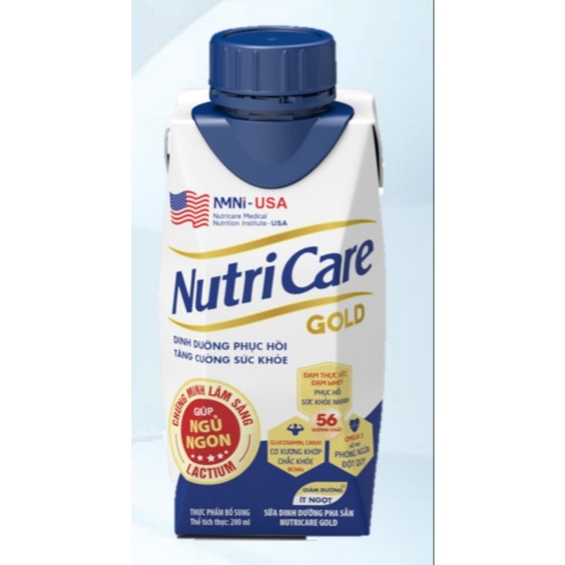 Thùng Sữa pha sẵn bổ sung sức khoẻ Nutricare Gold (18 chai x 200ml) - Dinh dưỡng phục hồi, Tăng cường sức khoẻ