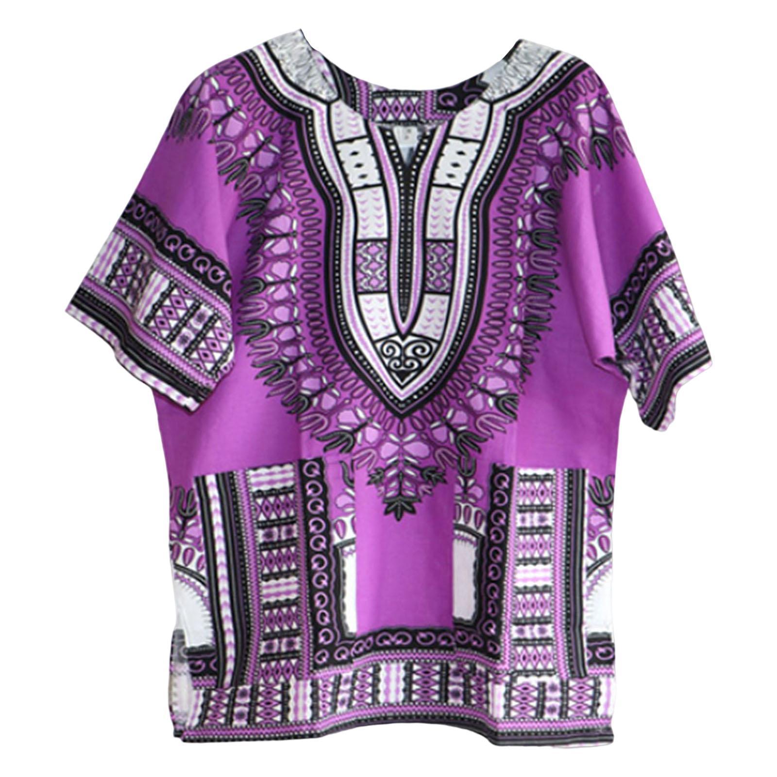 Unisex African Dashiki Shirt V Neck Short Sleeve Comfortable Summer Wear