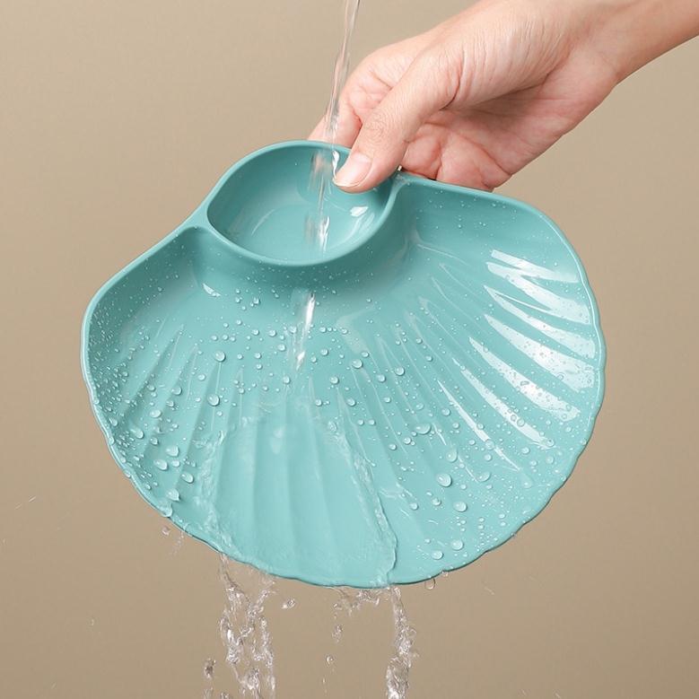 Đĩa nhựa vỏ sò - Đĩa đựng hoa quả, trái cây, đồ ăn có ngăn đựng sốt chấm tiện lợi