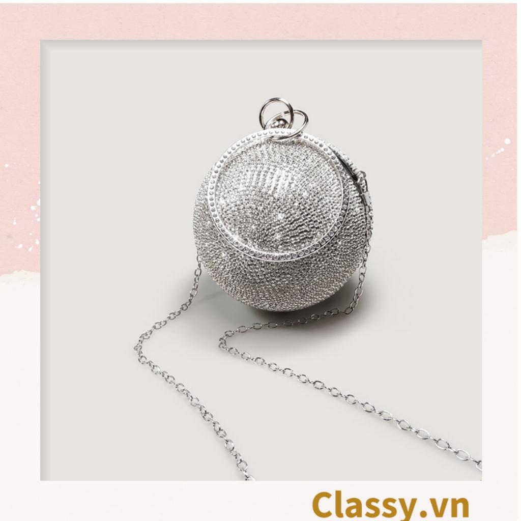 Clutch Classy cầm tay, đeo chéo hình cầu đính hạt xung quanh, mang lại nét sang chảnh khi đi tiệc T1184