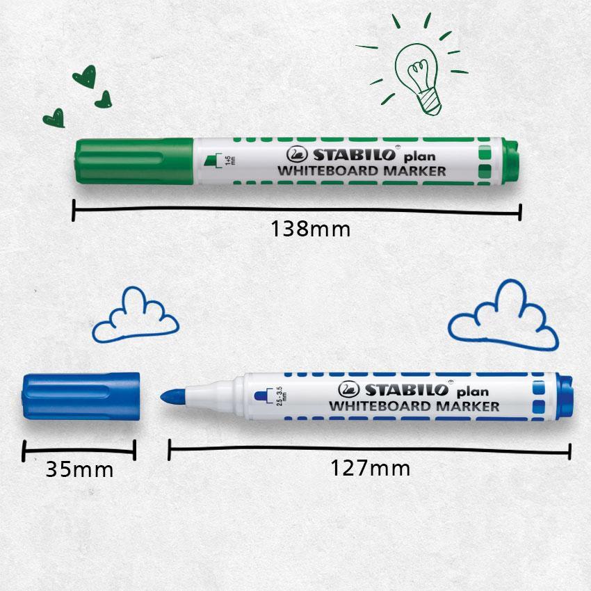 Bộ 12 Bút viết bảng đầu tròn + đầu vuông STABILO plan WHITEBOARD MARKER (WM641-C12)