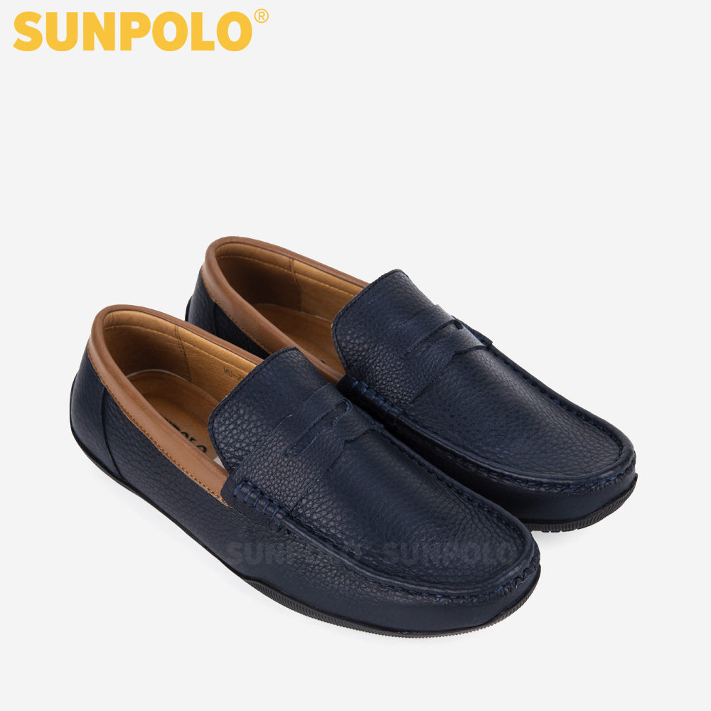 Giày Lười Nam Da Bò SUNPOLO MU2588 (Xanh Navy)