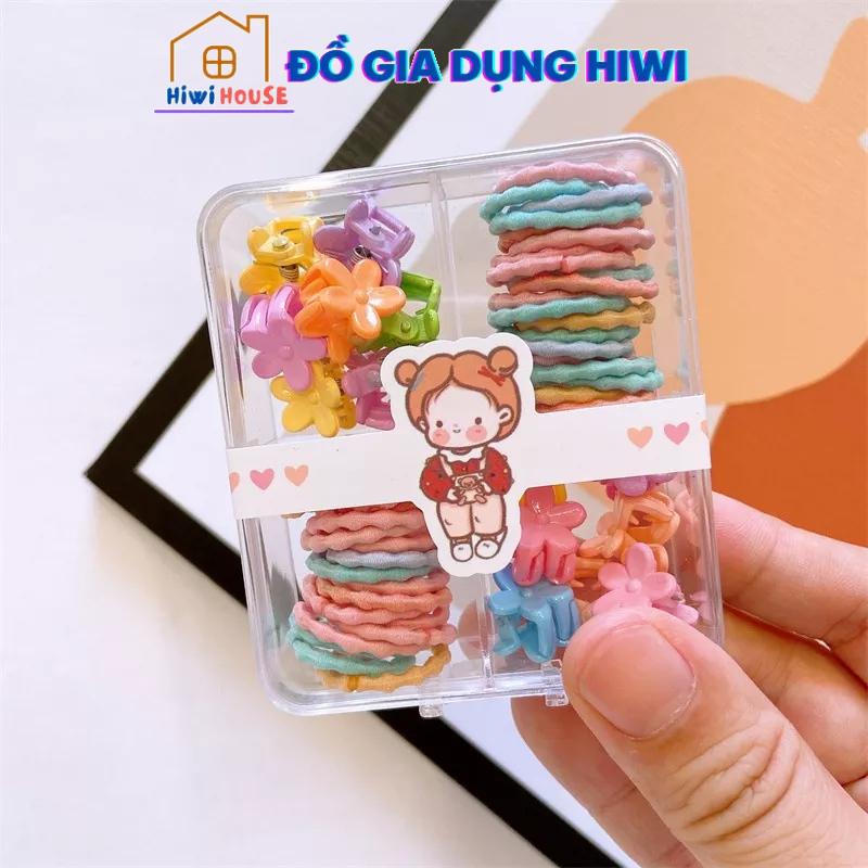 Set dây buộc tóc mix kẹp tóc càng cua cho bé (Hộp Vuông 4 Ngăn)