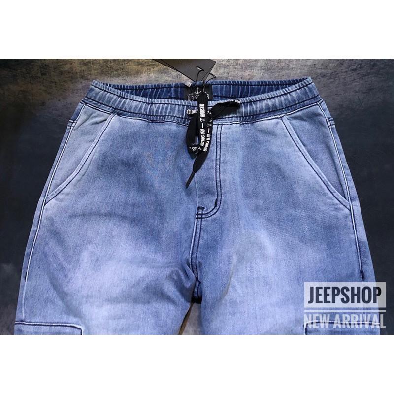 Quần Jogger Jean_túi hộp_co giãn_bo chân - Xanh lợt