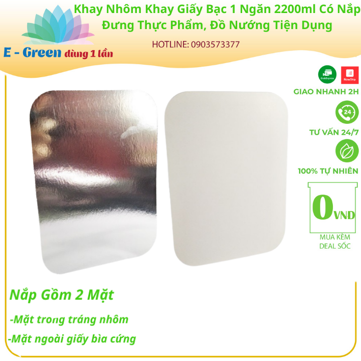 Combo 100-200 Khay Nhôm, Khay Giấy Bạc 1 Ngăn 2200ml Có Nắp, Đựng Thực Phẩm, Đồ Nướng,Tiện Lợi - Egreen dùng 1 lần