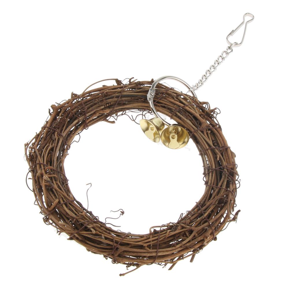 Bird Parrot Cage Hanging Swing Chew Perches Toys Cockatiel Budgie Rattan Stand