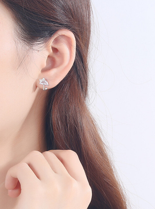 Khuyên tai bạc xinh - Bông tai Bạc Nữ 925 chiếc dù đính đá xinh