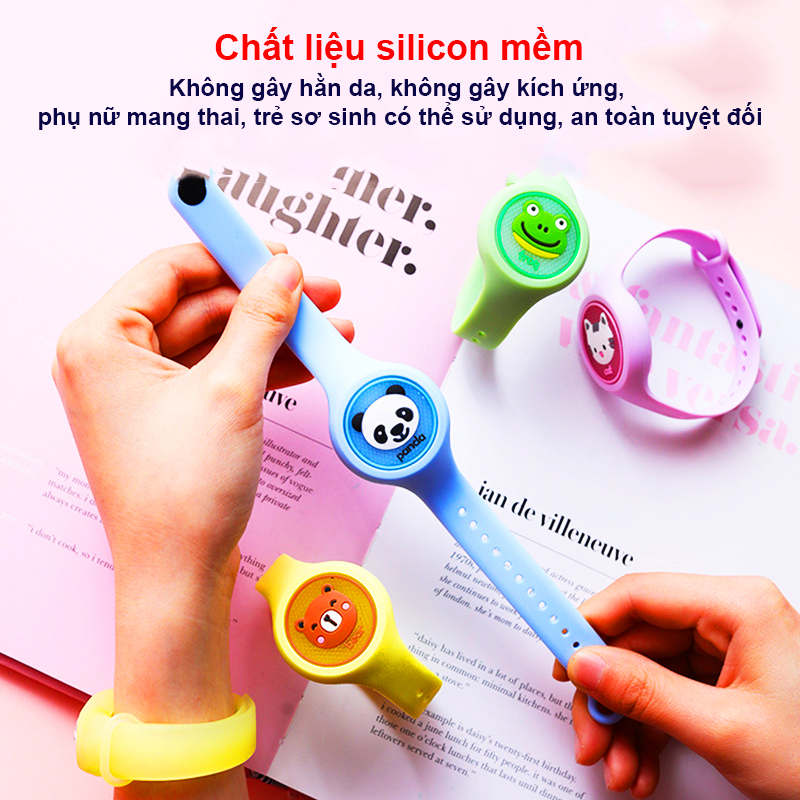 Vòng đeo tay đuổi muỗi phát sáng, Đồng hồ tinh dầu đuổi muỗi họa tiết động vật vui nhộn dễ thương cho bé – SJ069