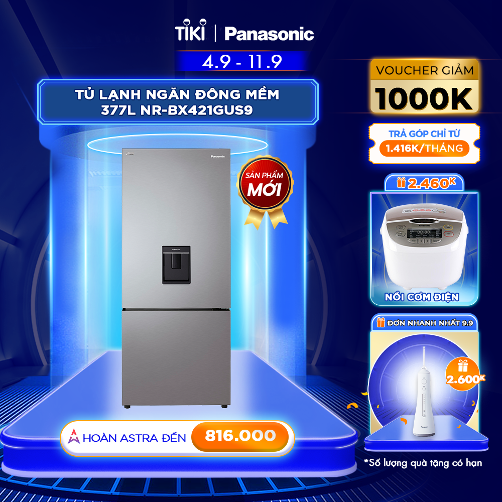 [Giao hàng Toàn quốc] Tủ lạnh Panasonic Ngăn đông mềm diệt khuẩn 377L NR-BX421GUS9 - Tiết kiệm điện với bộ đa cảm biến Econavi - Mặt thép - Hàng chính hãng