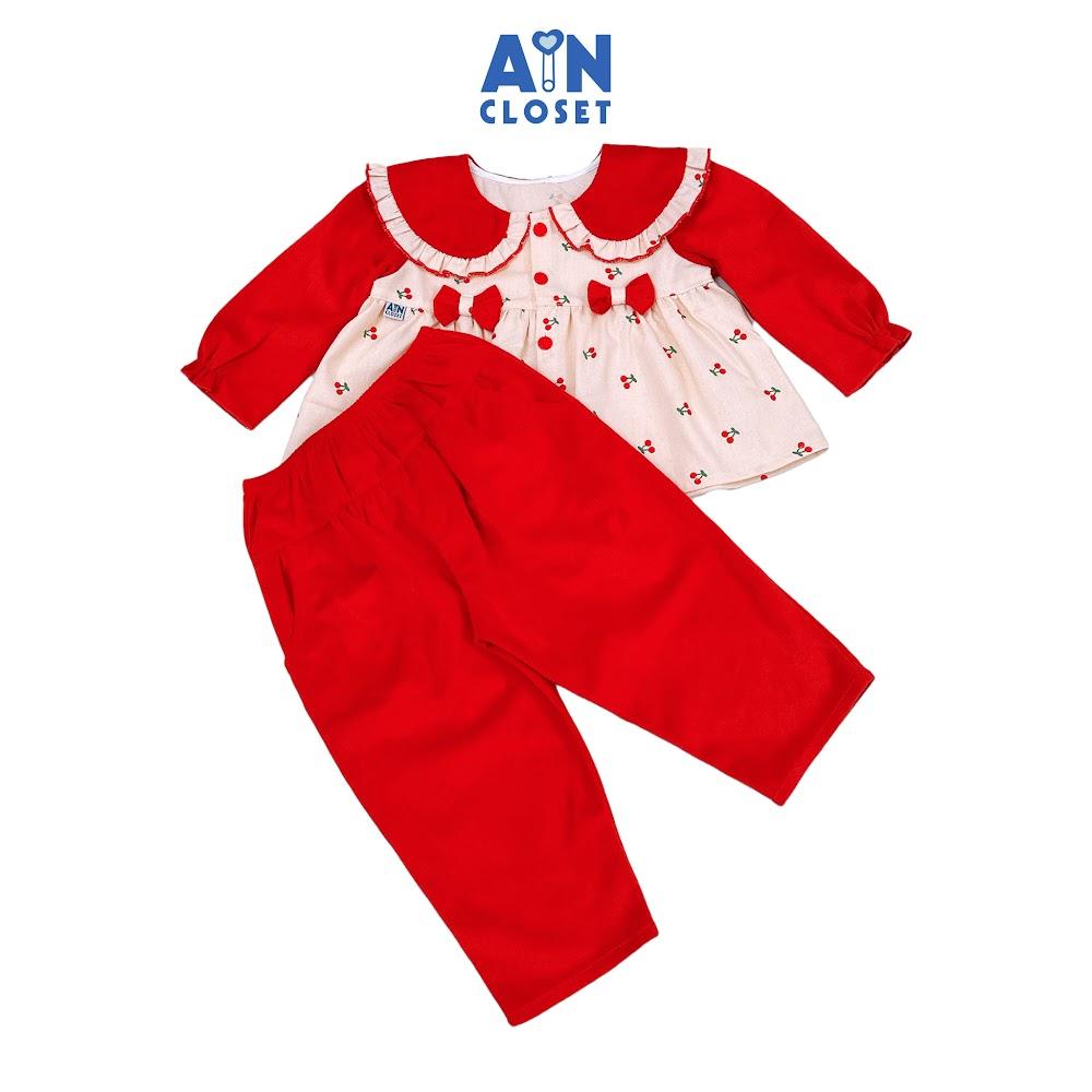 Bộ quần áo Dài bé gái hoạ tiết Cherry Nơ Đỏ Cotton Nhung - AICDBGXEWZIS - AIN Closet