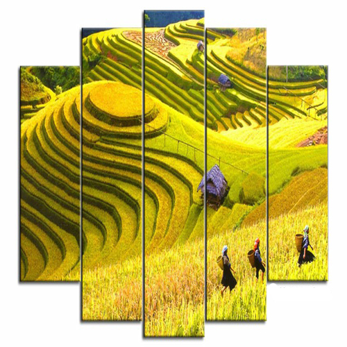 Bộ 5 - Tranh treo tường - Trang trí phòng khách/Ruộng bậc thang 3D/Gỗ MDF Hàn Quốc/Chống ẩm mốc, mối mọt T3M-10428