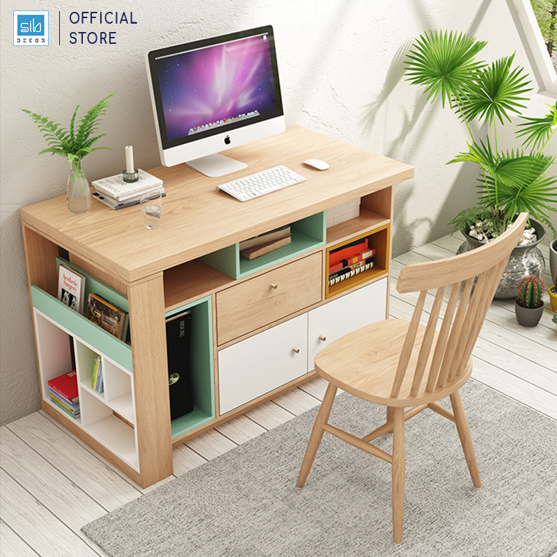 Bàn Làm Việc Tại Nhà Sáng Tạo Kèm Tủ Sách Phong Cách Bắc Âu Thương Hiệu SIB Decor