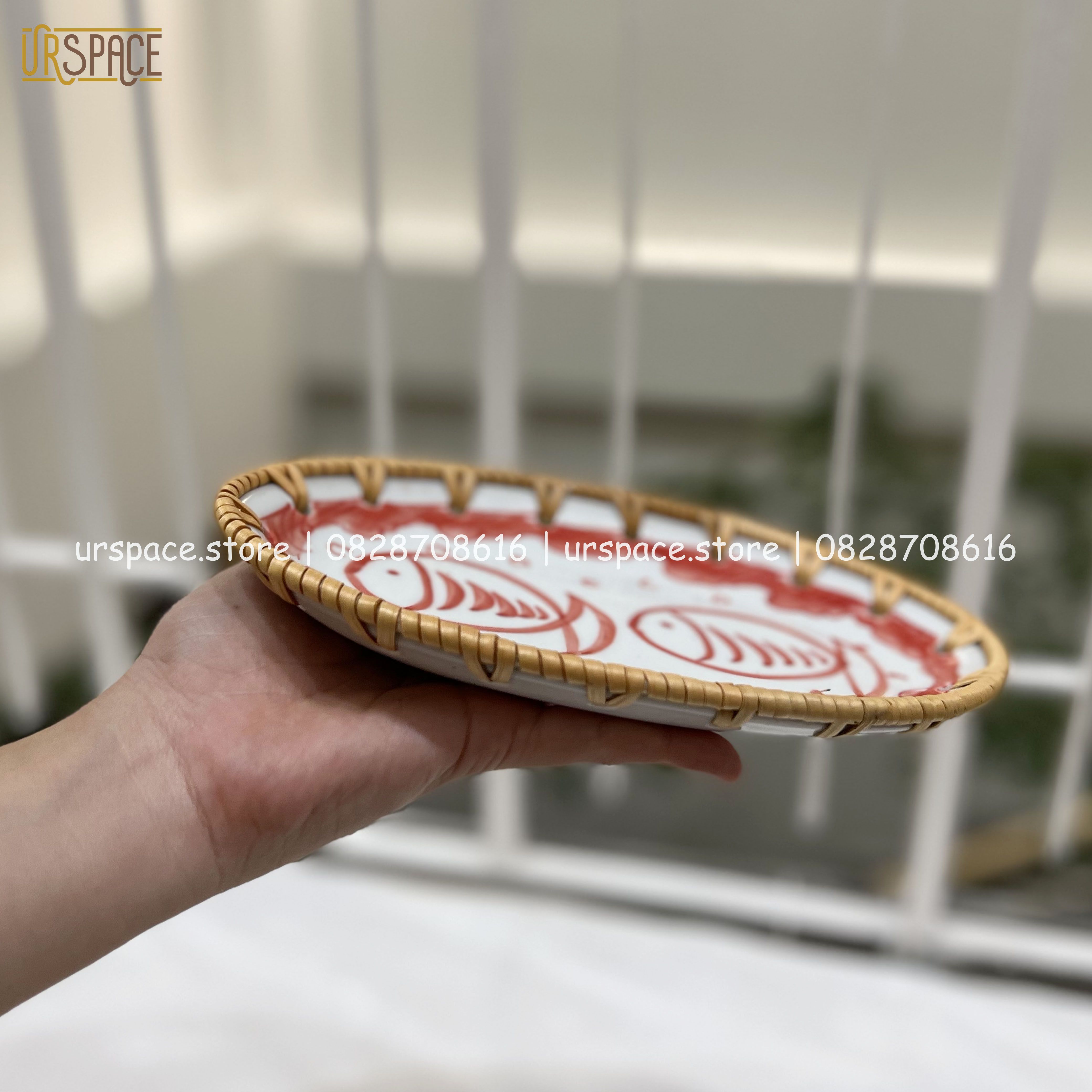 Đĩa Sứ Đan Mây Hình Oval, Đĩa Đựng Bánh Ngọt Trái Cây/ Woven Rattan Ceramic Storage Plate For Home Decoration