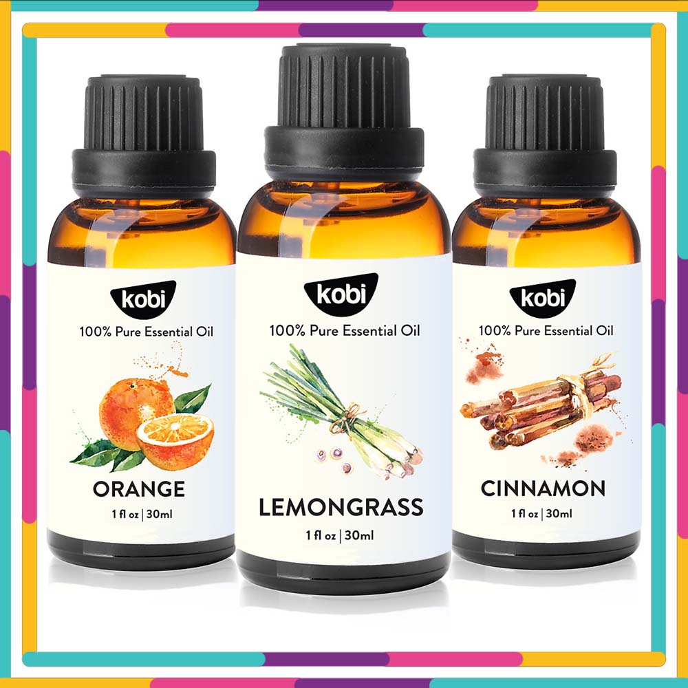 Combo 3 Tinh Dầu Xông Phòng Kobi: Tinh Dầu Sả Chanh + Tinh Dầu Cam Ngọt + Tinh Dầu Vỏ Quế - Tinh Dầu Thiên Nhiên Nguyên Chất, Giúp Giảm Stress, Thích Hợp Dùng Với Đèn Xông Và Máy Khuếch Tán Tinh Dầu