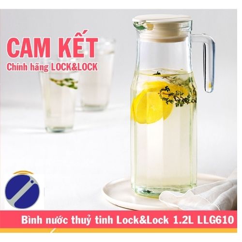 Bình Nước Thủy Tinh Lock&Lock  Nắp Có Gioăng Silicone - LLG610- 1.2L - Nhiều Màu